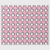 Schattigee Pinguïn Cartoon Custom Winter Pink Cadeaupapier (Vlak)