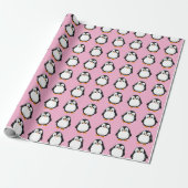 Schattigee Pinguïn Cartoon Custom Winter Pink Cadeaupapier (Uitgerold)