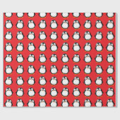 Schattigee Pinguïn Cartoon Custom Winter Red Cadeaupapier (Vlak)