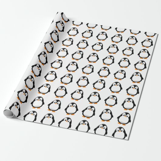 Schattigee Pinguïn Cartoon Custom Winter White Cadeaupapier (Uitgerold)