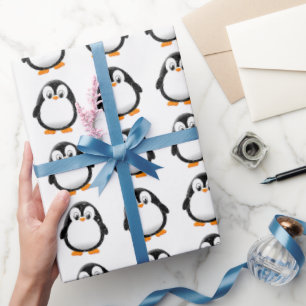Schattigee Pinguïn Cartoon Custom Winter White Cadeaupapier