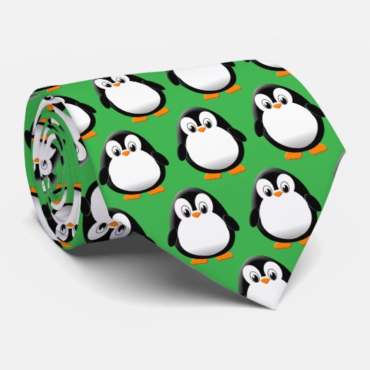 Schattigee pinguïn Cartoon groen Stropdas (Opgerold)