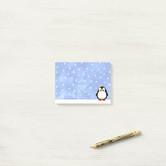 Schattigee Pinguïn Cartoon Sneeuwvlokken Waterverf Post-it® Notes (Op bureau)
