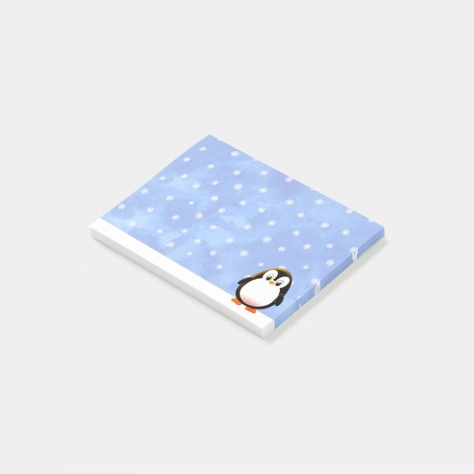 Schattigee Pinguïn Cartoon Sneeuwvlokken Waterverf Post-it® Notes (Schuin)