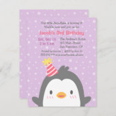 Schattigee pinguïn december Paarse verjaardagsfees Kaart (Voorkant / Achterkant)