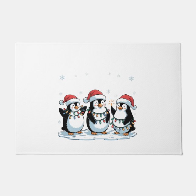 Schattigee Pinguïn Dragen Santa Hat Xmas Pinguïn L Deurmat (Voorkant)