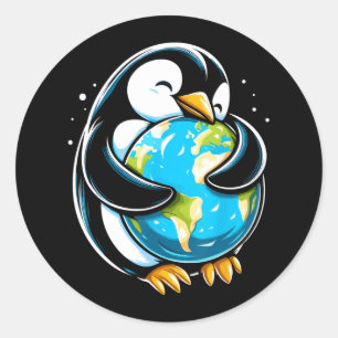 Schattigee pinguïn Earth Day Funny Animal Earth Da Ronde Sticker