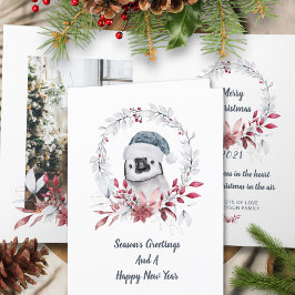 Schattigee Pinguïn Een Foto Waterverf Vrolijk Kers Feestdagen Kaart