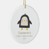 Schattigee Pinguïn Eenvoudig 1e Kerst Gepersonalis Keramisch Ornament (Rechts)