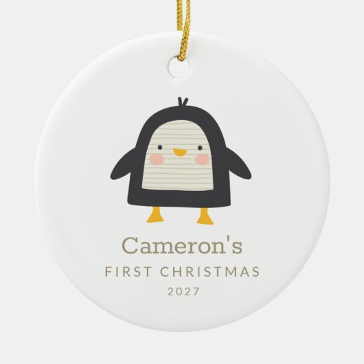 Schattigee Pinguïn Eenvoudig 1e Kerst Gepersonalis Keramisch Ornament (Voorkant)