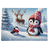 Schattigee pinguïn en rendier groot cadeauzakje (Voorkant)