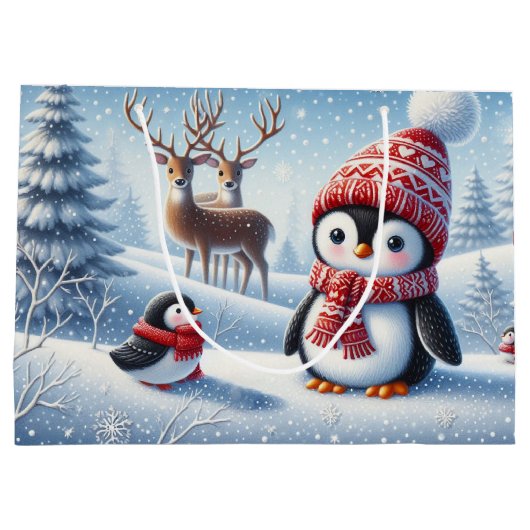 Schattigee pinguïn en rendier groot cadeauzakje (Achterkant)
