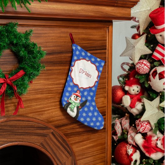 Schattigee Pinguïn en Sneeuwvlokken Monogrammed Ko Kleine Kerstsok