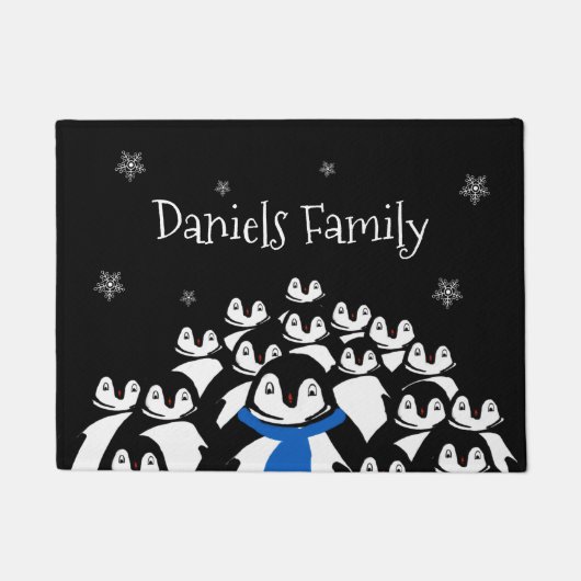 Schattigee pinguïn familie kerst gepersonaliseerd deurmat (Voorkant)