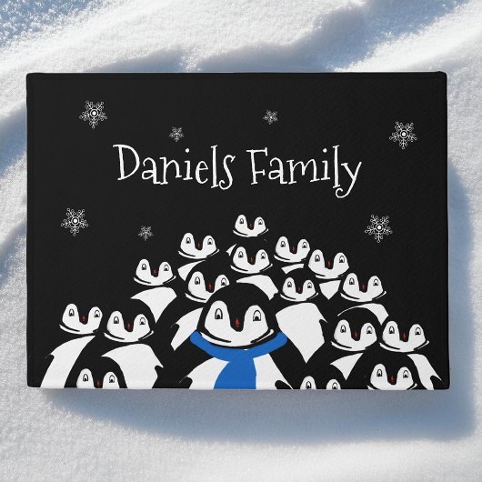 Schattigee pinguïn familie kerst gepersonaliseerd deurmat