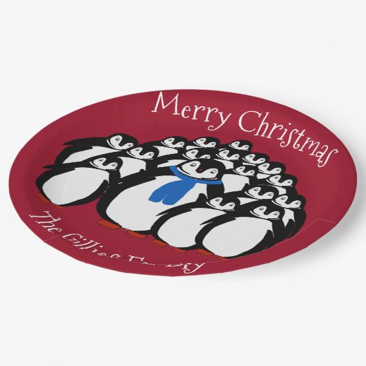 Schattigee pinguïn familie vrolijk kerstfeest Bord (Gekanteld)