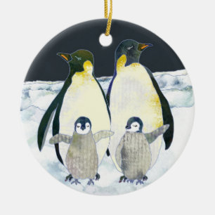 Schattigee Pinguïn Familie Winter Kerstmis Keramisch Ornament