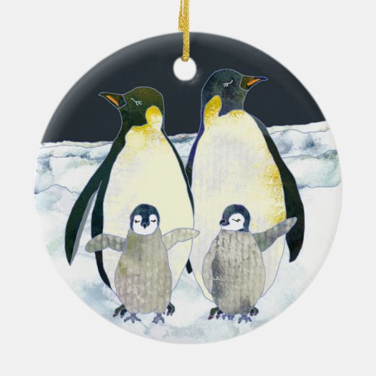 Schattigee Pinguïn Familie Winter Kerstmis Keramisch Ornament (Achterkant)