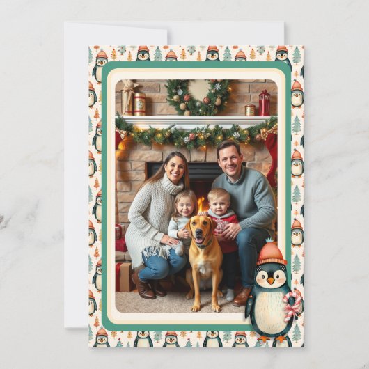 Schattigee  Pinguïn Familiefoto Feestdagenkaart (Voorkant)