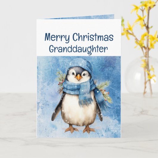 Schattigee Pinguïn Fun Dier Kleindochter Kerst Kaart (Gele Bloem)