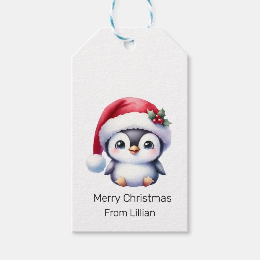 Schattigee Pinguïn gepersonaliseerde kerstcadeau L Cadeaulabel (Voorkant)