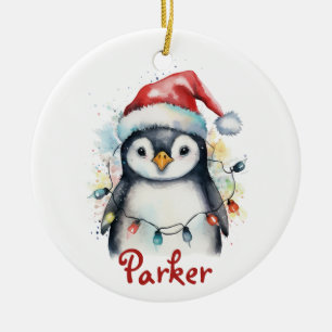 Schattigee Pinguïn Gepersonaliseerde Kerstmis Kers Keramisch Ornament