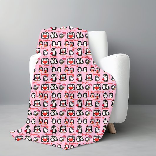 Schattigee pinguïn gepersonaliseerde naam liefde fleece deken