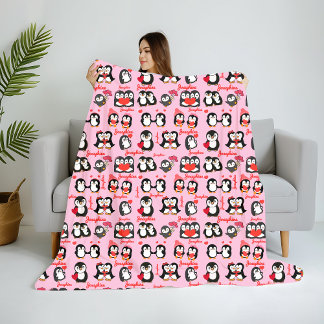 Schattigee pinguïn gepersonaliseerde naam liefde fleece deken