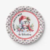 Schattigee pinguïn gepersonaliseerde vrolijke kers papieren bordje (Voorkant)