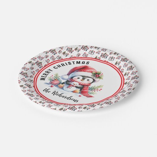 Schattigee pinguïn gepersonaliseerde vrolijke kers papieren bordje (Gekanteld)