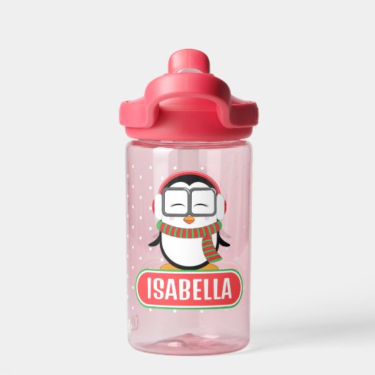 Schattigee pinguïn gepersonaliseerde waterfles voo (Achterkant)