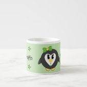 Schattigee pinguïn groen geel met sterren kind espresso kop (Voorkant)