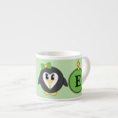 Schattigee pinguïn groen geel met sterren kind espresso kop (Voorkant rechts)