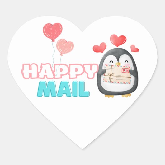 Schattigee Pinguïn Happy Mail Hart Sticker (Voorkant)