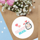 Schattigee Pinguïn Happy Mail Ronde Sticker met Ha
