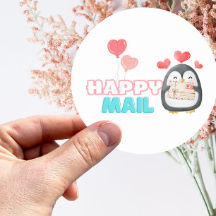 Schattigee Pinguïn Happy Mail Ronde Sticker met Ha