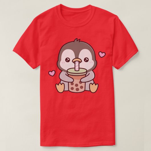 Schattigee pinguïn houdt van bubbelthee t-shirt (Design voorkant)