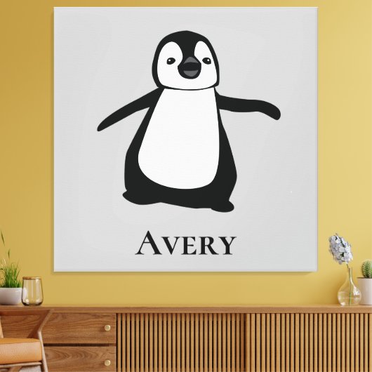 Schattigee Pinguïn Illustratie Zwart-wit Canvas Afdruk (Insitu (Woonkamer))