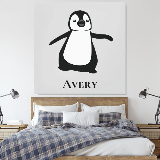 Schattigee Pinguïn Illustratie Zwart-wit Canvas Afdruk (Insitu (Slaapkamer))