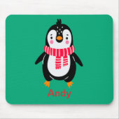 Schattigee pinguïn in rode strepen sjaal muismat (Voorkant)