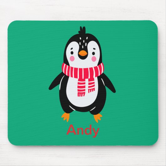 Schattigee pinguïn in rode strepen sjaal muismat (Voorkant)