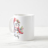 Schattigee pinguïn in rood aangepaste naam kerst koffiemok (Voorkant links)