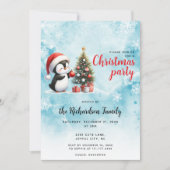 Schattigee pinguïn in Santa Hat Blue Christmas Kaart (Voorkant)