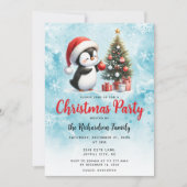 Schattigee pinguïn in Santa Hat Blue Feestelijke K Kaart (Voorkant)