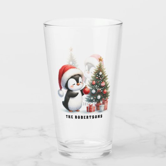 Schattigee pinguïn in Santa Hat Custom Family Chri Glas (Achterkant)