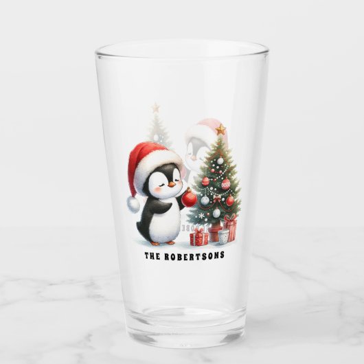 Schattigee pinguïn in Santa Hat Custom Family Chri Glas (Voorkant)