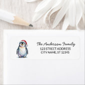 Schattigee pinguïn in Santa Hat Kerstretouradres Etiket (Insitu)