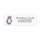 Schattigee pinguïn in Santa Hat Kerstretouradres Etiket (Voorkant)