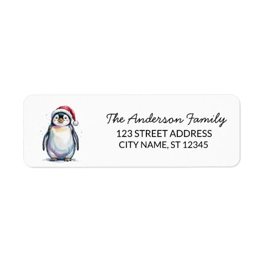 Schattigee pinguïn in Santa Hat Kerstretouradres Etiket (Voorkant)