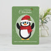 Schattigee pinguïn in Santa Hat & Sjaal Vrolijk ke Feestdagenkaart (Staand voorkant)